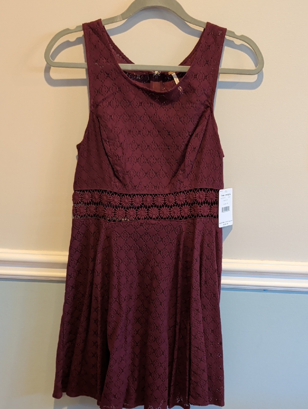 Free People Merlot Lace Daisy Sleeveless Fit-and-Flare Dress